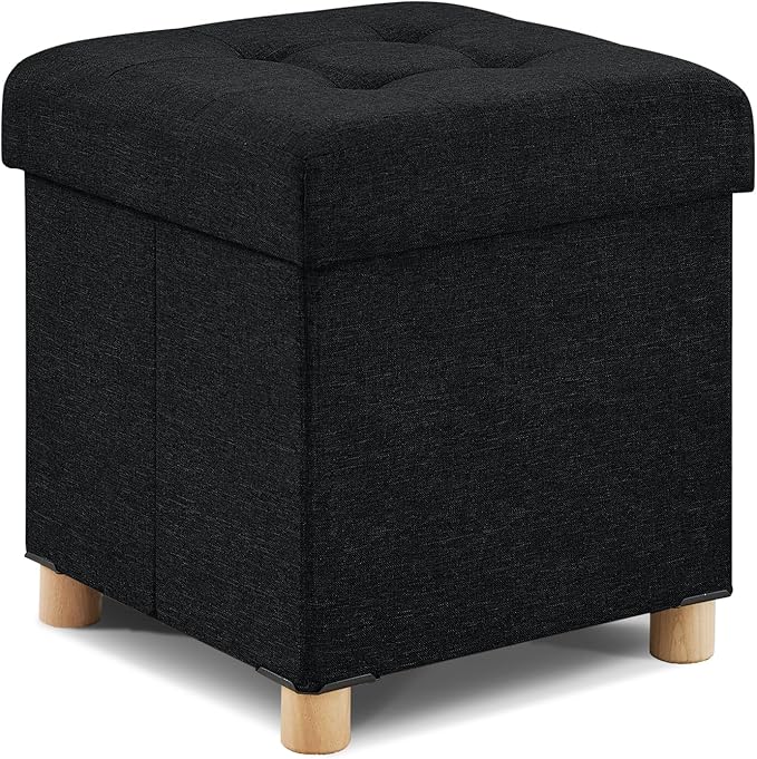 BRIAN & DANY Ottoman with Storage, Square Small Storage Ottoman Foot Rest with Legs, Ottomans Foot Stool for Dorm, Living Room, Entryway 14.8"x14.8"x17.8" (Black)