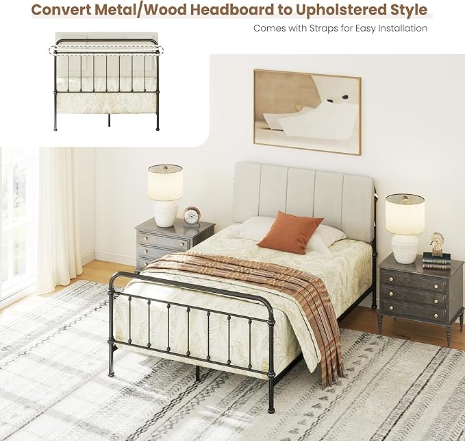 Twin Size Headboard Only-No Assembly, Upholstered Headboard Twin Size Linen Fabric Modern Style Headboards Extra-Thick, Beige