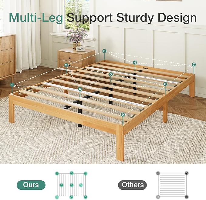 Novilla 12 Inch Full Size Bed Frame, Wooden Platform Bed Frame Full Size, Full Bed Frame Without Headboard, Sturdy Wood Slat Support, No Box Spring Needed, Easy Assembly, Natural Grain Wood