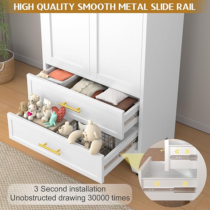 GAIOUS Steel Pantry Cabinet, 71" Metal Storage Cabinets with 2 Doors, 2 Adjustable Shelf and 2 Drawers, Freestanding Storage Cabinet for Bedroom, Kitchen, Home Office (White)