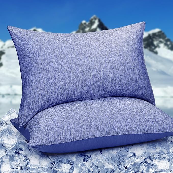 HOMFINE Cooling Pillowcases Queen Size - Double Side Q-Max 0.439 Cooling Fiber for Pillow Protector, Breathable Cold Pillow Cover for Hot Sleeper Night Sweat, Zipper, 2 Pack (20"x30", Dark Blue)