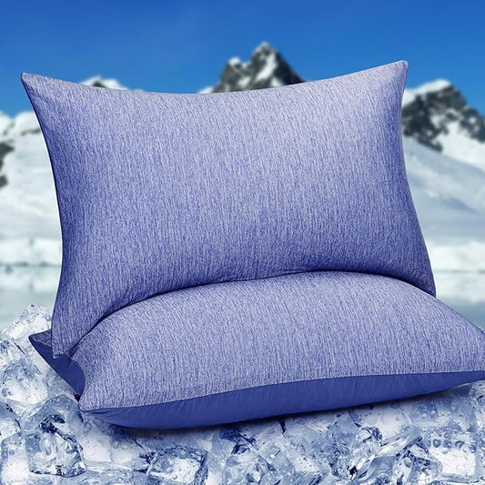 HOMFINE Cooling Pillowcases Queen Size - Double Side Q-Max 0.439 Cooling Fiber for Pillow Protector, Breathable Cold Pillow Cover for Hot Sleeper Night Sweat, Zipper, 2 Pack (20"x30", Dark Blue)