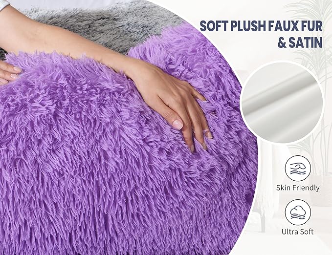 Fluffy Silk Full Body Pillow for Adults 20x54 Satin Body Pillow Cover Pillowcase with Memory Foam for bed Purple Pregnancy Cuddle Snuggles Body Pillows for Sleeping Side Sleeper Pillows for Adults