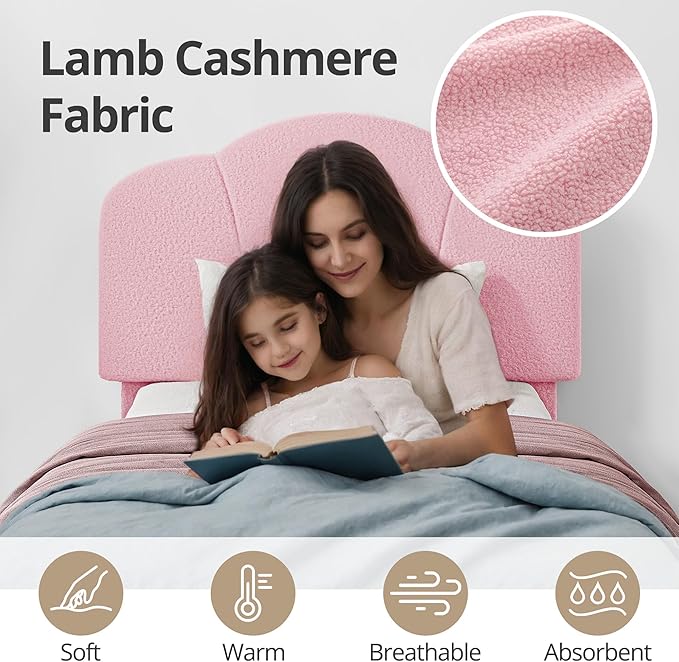 LIKIMIO Twin Size Bed Frame Sef of 2, Upholstered Twin Platform Bed with Headboard Lamb Velvet Twin Beds, No Box Spring Needed with 800LBS Sturdy Wooden Slats Support, Noise Free, Easy Assembly, Pink