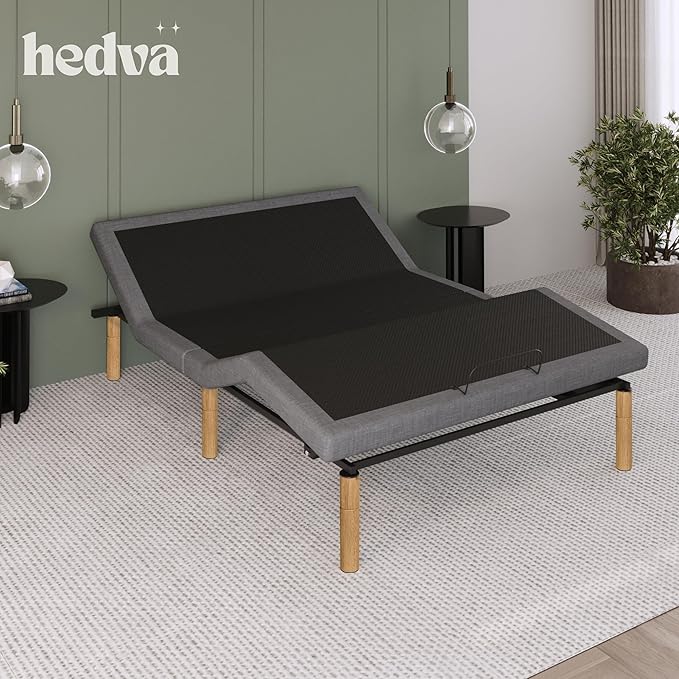 Hedva Adjustable Bed Frame with Massage Motors, 4 USB Ports, LED Light, 5-Minute Assembly, Multiple Preset Positions for Ultimate Comfort, Wireless Remote Control Adjustable Bed (Natural, Queen)