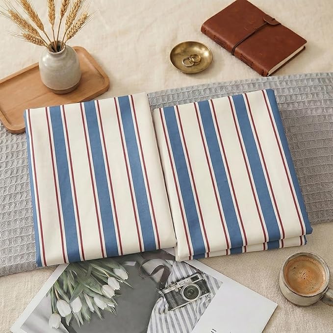 Merryword White and Blue Striped Pillowcases, 100% Cotton Pillow Cases, King Size Pillowcases, Luxury Linen Like Pillowcase, Soft Breathable Stripe Pillow Covers, Set of 2