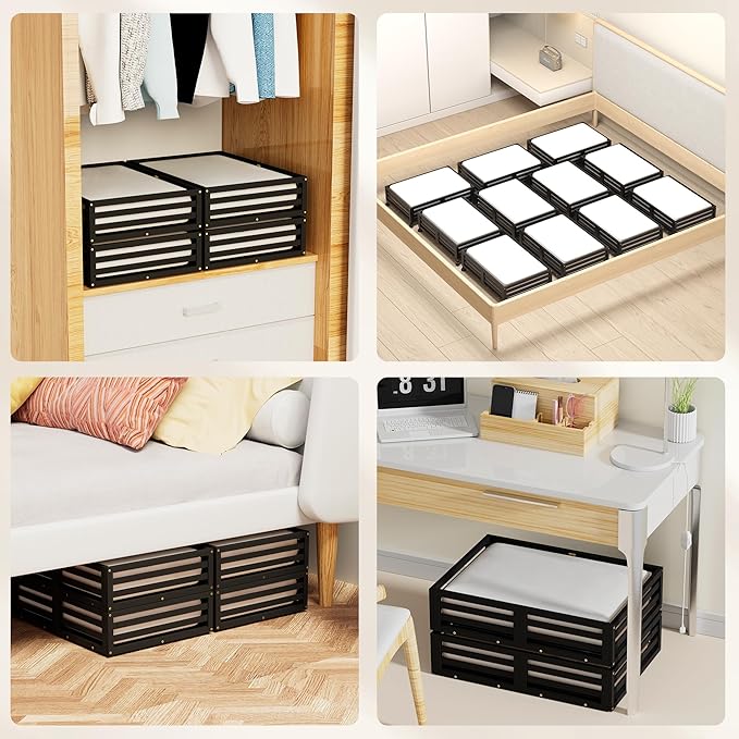 Wisuce Bamboo Under Bed Storage Containers- Underbed Organizer with Wheels with Dust Bag,Sturdy Wood Rolling Under the Bed Shoe Storage Organizer Drawers (Black, 2 Pack (23.62"×16.54"))