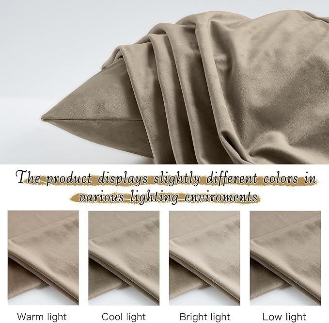 StangH Soft Velvet Pillowcase Bed Pillow Cover for Hair and Skin, Queen Size (Camel Beige, 20 x 30 inches) Set of 2, Luxury Warm Pillow Cover with Hidden Zipper