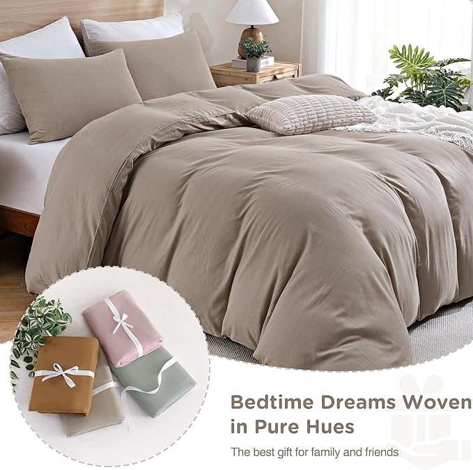 TOCOMOA Muslin Duvet Cover 100% Cotton Like Linen Texture Breathable Soft Comfy 3-Piece Taupe Comforter Cover Bedding Set (King 104"x90", Comforter Not Included)
