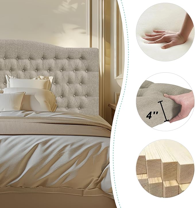 Furpopup Linen Upholstered Headboard King/Cal King Size Latest Model Wall Mount, Bed Frame Mount, Featuring High-Density Sponge Padding, Luxury Texture Easy Assembly Comfort and Style-Linen