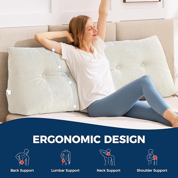 IASEAHK Headboard Pillow King, Triangle Pillows for Headboard, Head Board Backrest Wedge Pillow for Reading Sitting Working, Daybed Pillows with Removable Cover for Bed Dorm Sofa, Beige