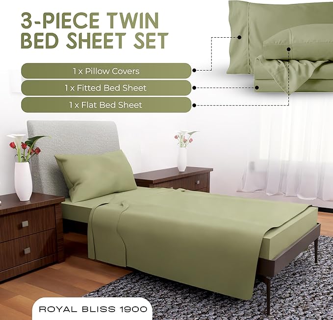 Twin Sheet Set - 3-Pcs Deep Pockets Cooling Sheets - Ultra-Soft Bedding Perfect for Twin Size (Sage)