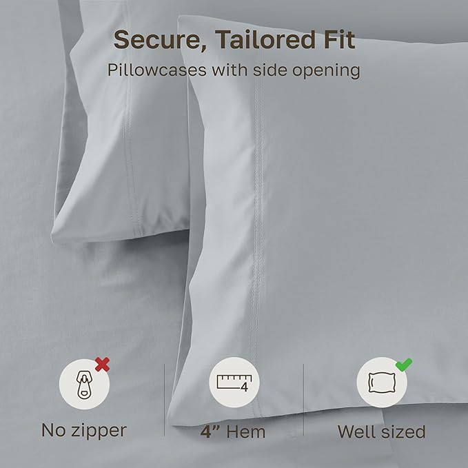 CALIFORNIA DESIGN DEN Luxuriously Soft Hotel Quality 600 Thread Count, 100% Cotton Set of 2 Cases, Crisp & Cool Light Gray Pillow Cases Standard Fits Standard & Queen Pillows (Light Gray)