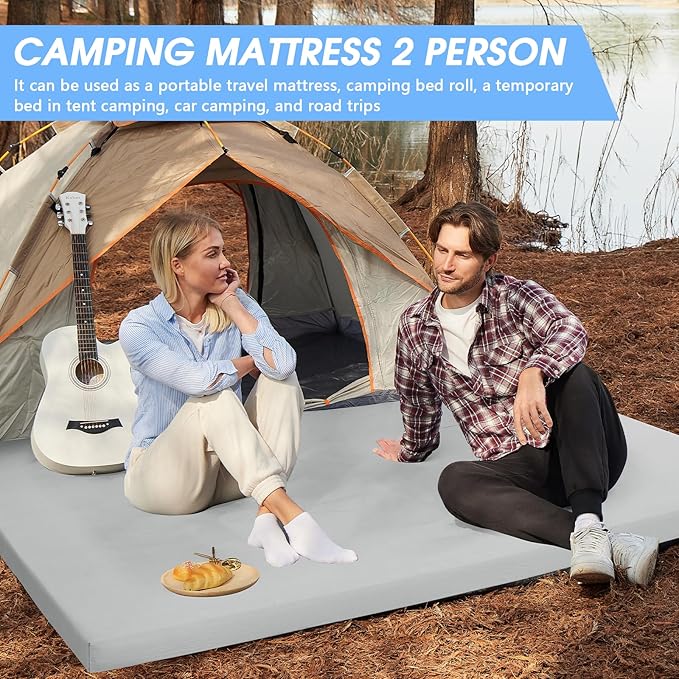 CYMULA Memory Foam Camping Mattress Pad,3inch Sleeping Pad for Camping,Non-Slip Bottom Floor Cot Car Mattress Bed with Retaining Portable Roll up Mattress Pad Mat for Travel Truck Guest Bed Tent