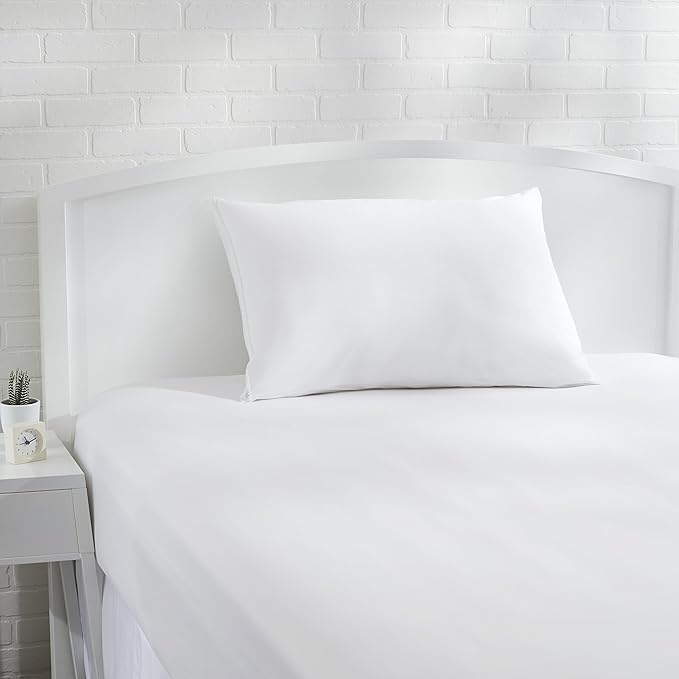 Amazon Basics Queen Pillow Protector with Zipper, 100% Cotton Hypoallergenic, Machine Washable, White, 31 x 21 Inches, Pillows Not Included (Pack of 2)