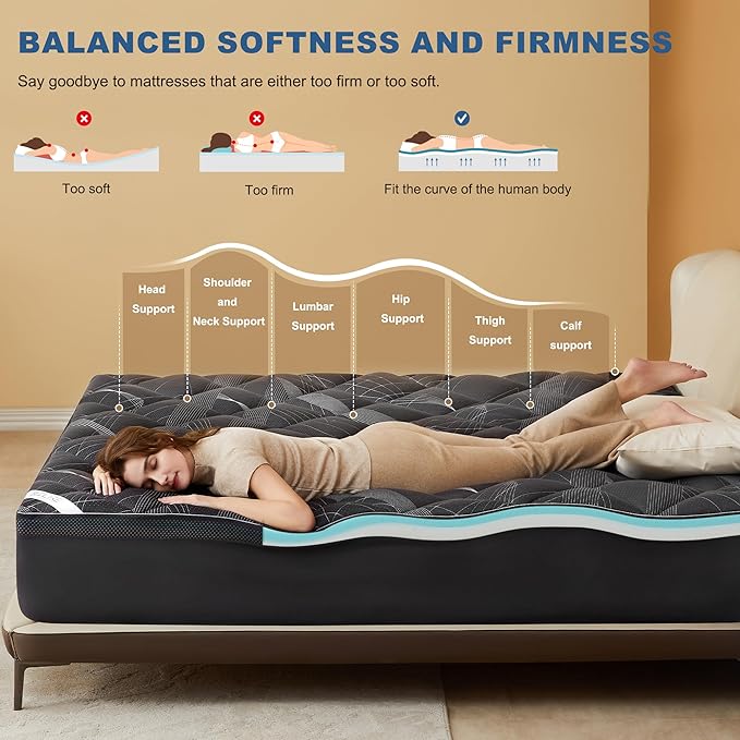 Bedlore 4-Inch California King Mattress Topper for Back Pain - Dual Layer Medium Support (2" Gel Memory Foam + 2" Cooling Fluffy Pillow Top Pad), Breathable & Pressure Relief (Gray)