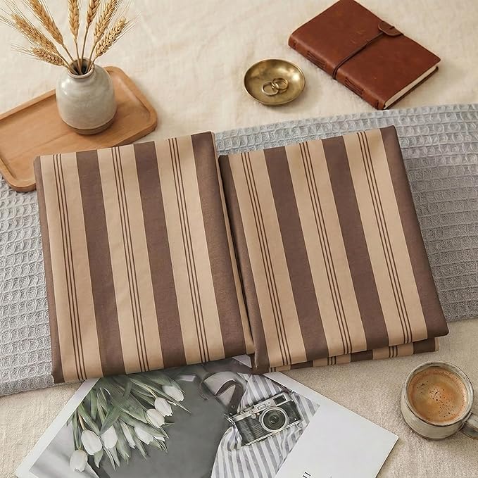 Merryword Brown Striped Pillowcases, 100% Cotton Pillow Cases, King Size Pillowcases, Luxury Linen Like Pillowcase, Soft Breathable Stripe Pillow Covers, Set of 2
