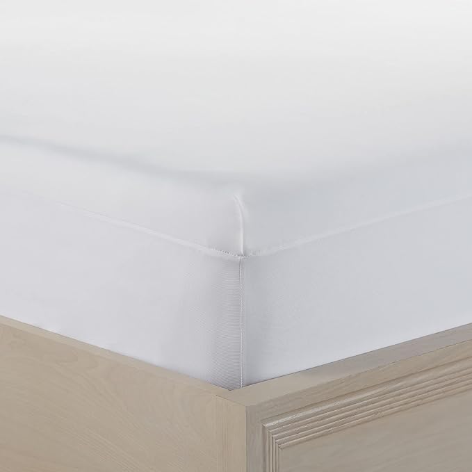 Serta Power Chill Twin XL Size Waterproof Mattress Cover, Soft and Breathable Cooling Mattress Protector, 15" Elastic Deep Pocket for Secure Fit, White