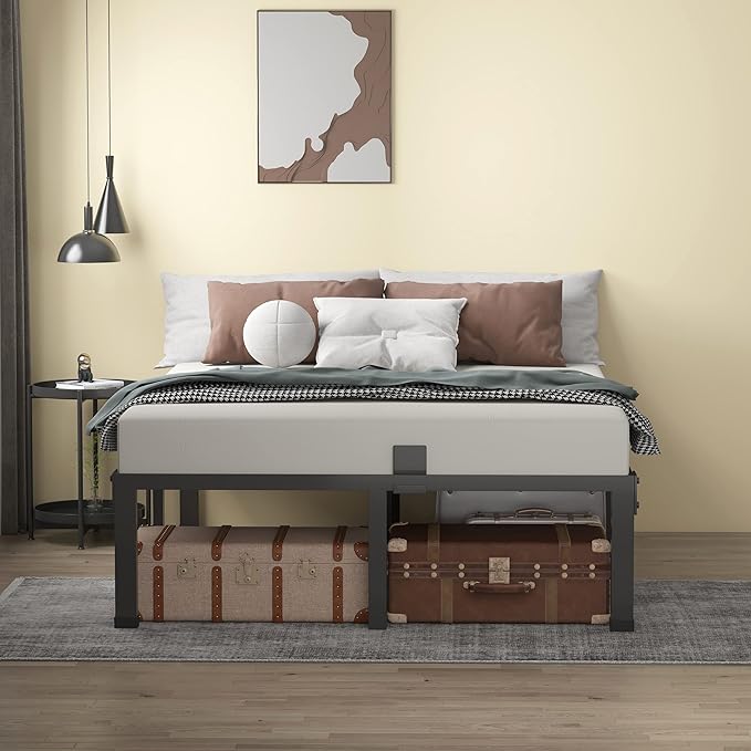 MAF 12 Inch King Size Bed Frames with Mattress Slide Stopper Black Heavy Duty Metal Platform Bed Frame Steel Slat Support, No Box Spring Needed, Noise Free, Easy Assembly