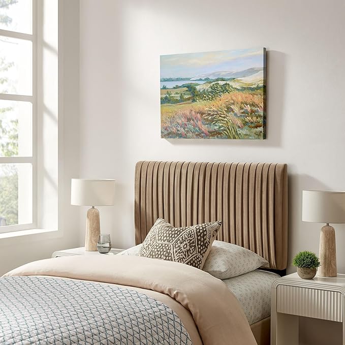 Modway Eloise Twin Velvet Headboard with Ruched Details in Taupe - Modern Bed Headboard Only with Stain-Resistant Performance Upholstery, Height-Adjustable Mount
