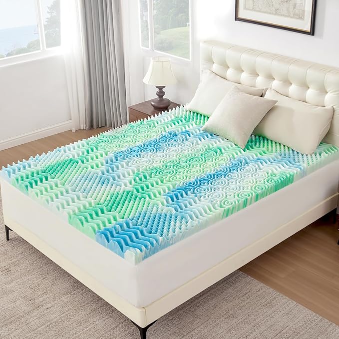 SOOSLEEPY 3 Inch 7-Zone Queen Memory Foam Mattress Topper Egg Crate Cooling Gel Infused Mattress Pad Bed Topper for Pressure Relief and Back Pain Soft & Breathable, CertiPUR-US Certified