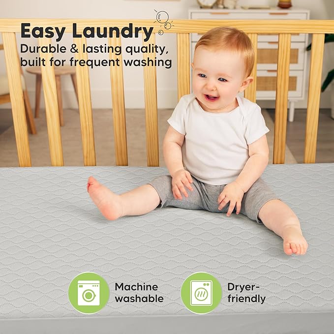 2-Pack Waterproof Crib Mattress Protector Cover Fitted - Quiet Baby Crib Mattress Pad Sheets, 52" x 28" Soft Quilted Cotton Baby Sheet, Machine Washable, Easy Fit, Durable (Granite/Mavy)