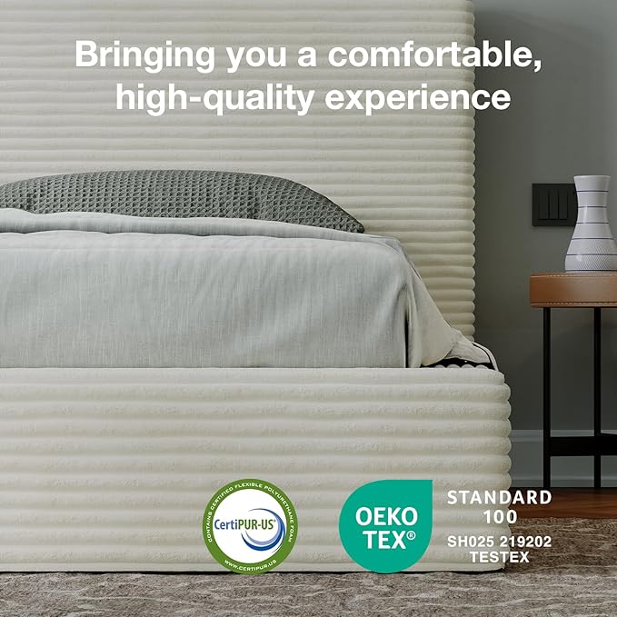 Novilla Queen Size Bed Frame, Plush CloudSoft Bed, Corduroy Upholstered Platform Bed Frame with Headboard, Easy Assembly, No Box Spring Needed, Modern Soft Bed Frame, White