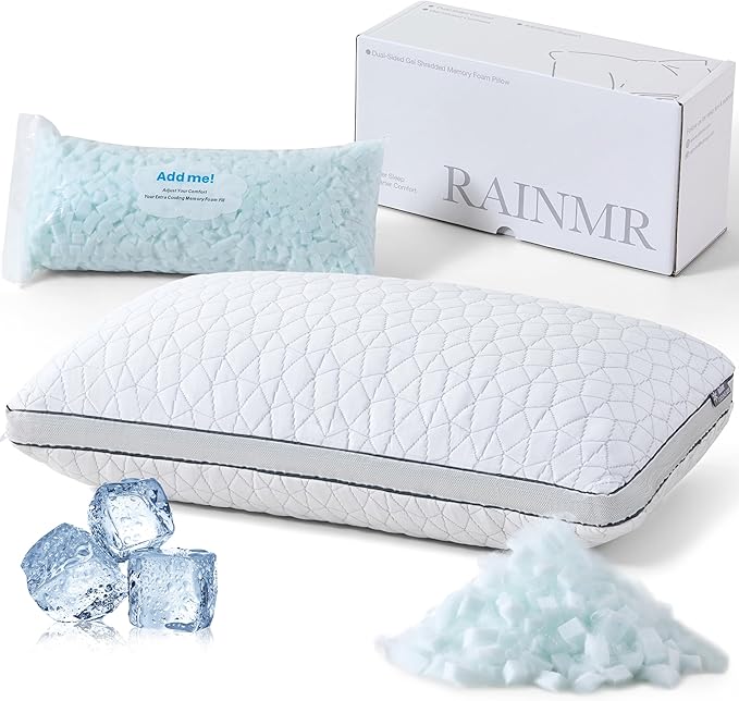 Cooling Pillow with Shredded Memory Foam for Sleeping, 20x30 Adjustable Bed Pillow with Cool & Bamboo-Derived Rayon Side, Firm Pillow with Cooling Gel for Hot, Back, Stomach or Side Sleeper (Queen)
