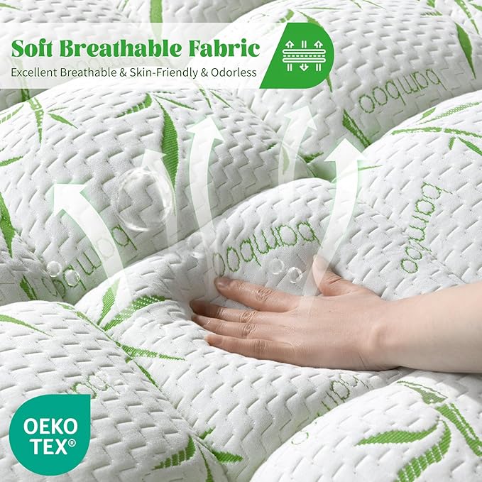 3 Inch Mattress Topper - Viscose Made from Bambu,Cooling Soft Pillow Top Mattress Pad Cover (Queen,60"x80")