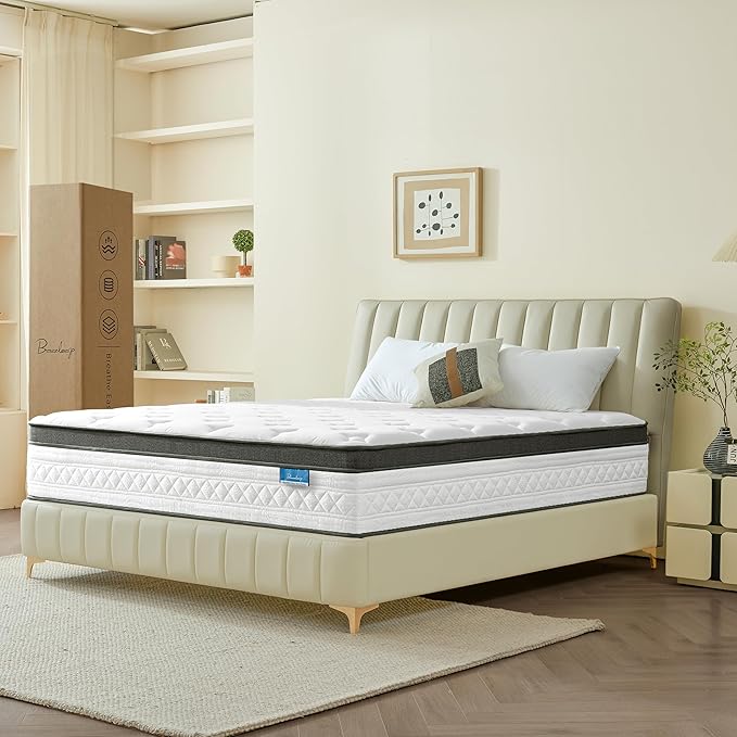 King Size Mattress, 12 Inch King Mattress in a Box, Cooling Gel Memory Foam Hybrid Mattress with Pocketed Coils, Medium Firm Feel, CertiPUR-US Certified, Pressure Relief, Motion Isolation