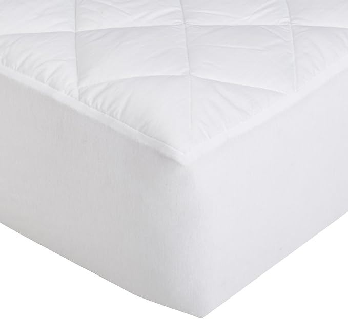 Amazon Basics Hypoallergenic Quilted Breathable Mattress Topper Pad with Protection, 18 Inches Deep, King Size, White