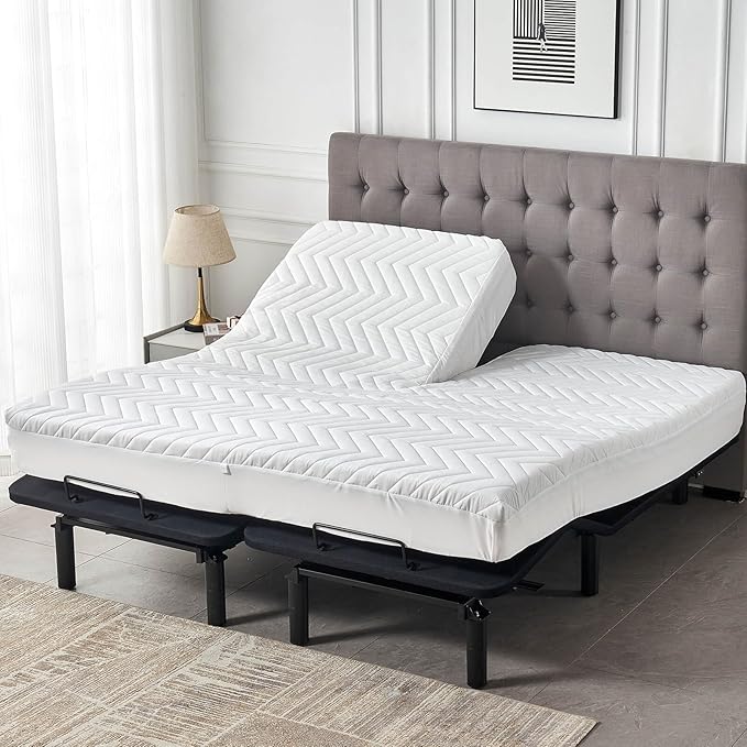 Waterproof Quilted Split Top California King Mattress Protector for Adjustable Bed with Upper Flex Fitted Sheet Padded Mattress Cover 32-34 Split from Head
