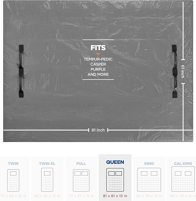 Queen Mattress Bags For Moving With 8 Handles (2-Pack) Queen Mattress Moving Bag – Tear-Proof Mattress Storage Cover With Dual Zippers – Reusable Mattress Moving Bags - Storage Mattress Protector