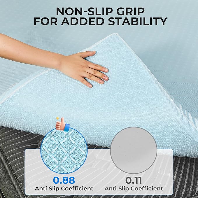 OhGeni Memory Foam Mattress Topper Pad, with Cover, Soft Bed Cover with Anti-Slip Base, Size Queen, Style 3 Inch