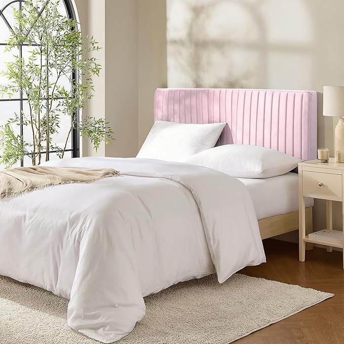 Hearth & Harbor King Headboard Only, Floating Wall Mounted Headboard King Size, Easy Assemble Upholstered Peel and Stick Headboards, 3D Soundproof Bed Wall Panels, Velvet Stick on Headboards, Pink