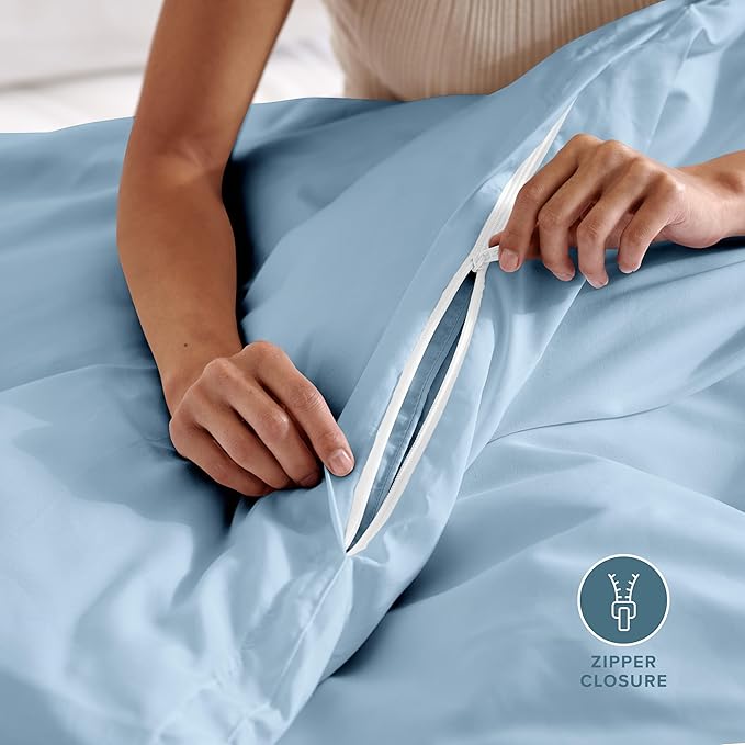 Bare Home Bedding Duvet Cover Queen Size - Premium 1800 Super Soft Collection - Lightweight, Cooling Duvet Cover - Soft Breathable Bedding (Queen, Light Blue)
