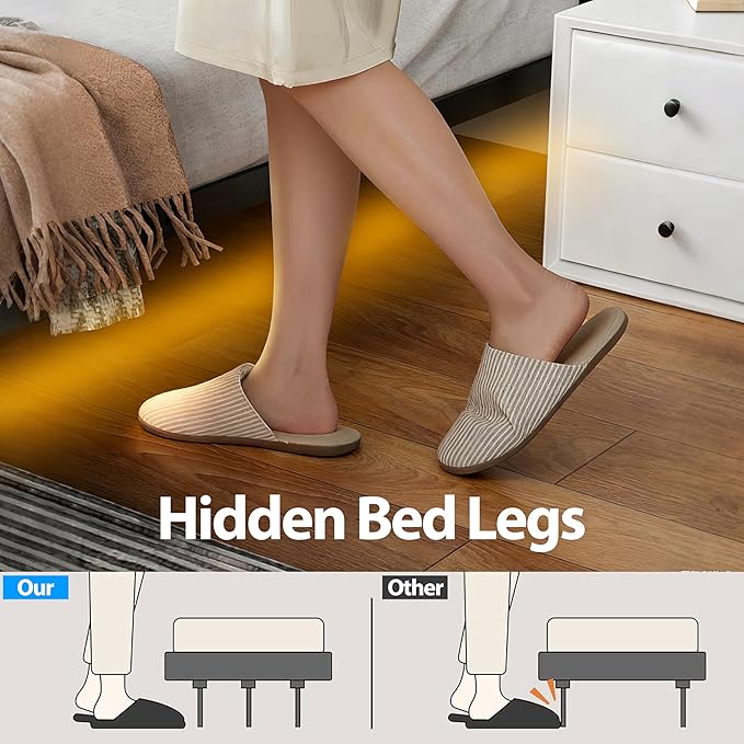 Floating Bed Frame with Smart LED Lights Metal Platform Bed Easy Assembly No Box Spring Needed (King)