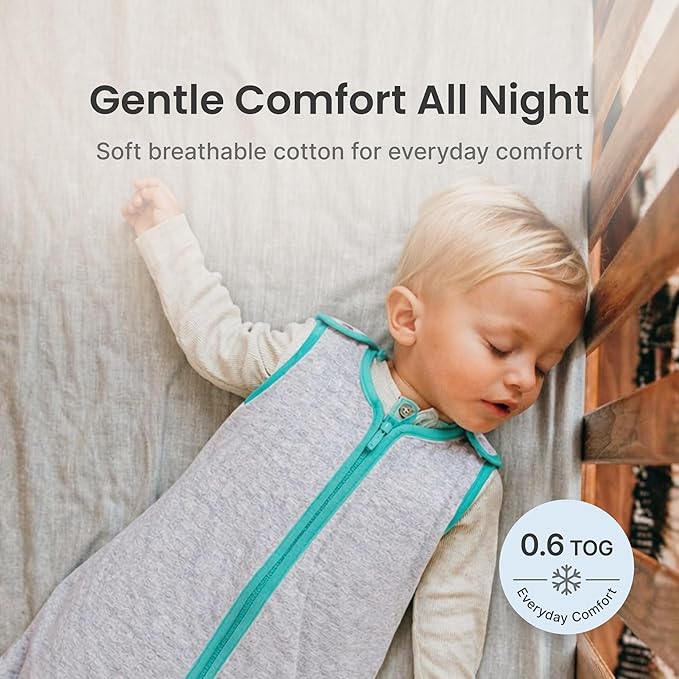 Baby Deedee Sleep Nest Lite - Baby Sleep Sack 0.6 TOG 0-6 Months, Sleeping Bag with Soft Cotton & Patented Shoulder Snaps, Newborn Wearable Blanket for Boys & Girls, Gray Stripes