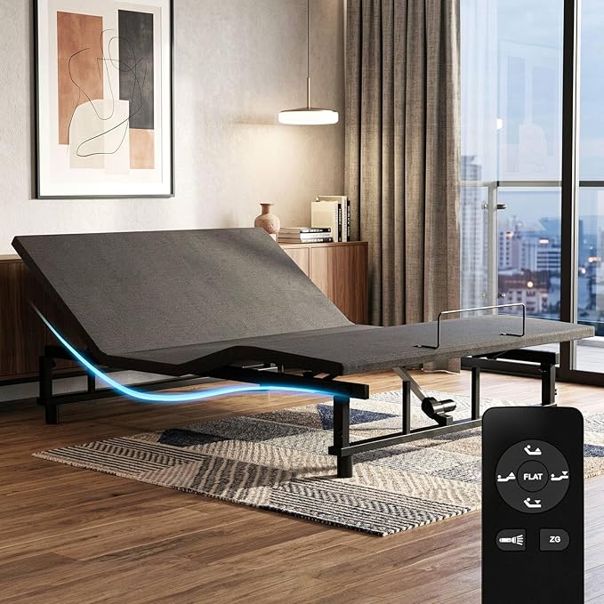 King Size Adjustable Bed Frame with Wireless Remote, Zero Gravity & Head & Foot Incline, Heavy-Duty Steel Frame, Whisper-Quiet Motor, Easy Installation (79" L x 74" W x 12.72" H)