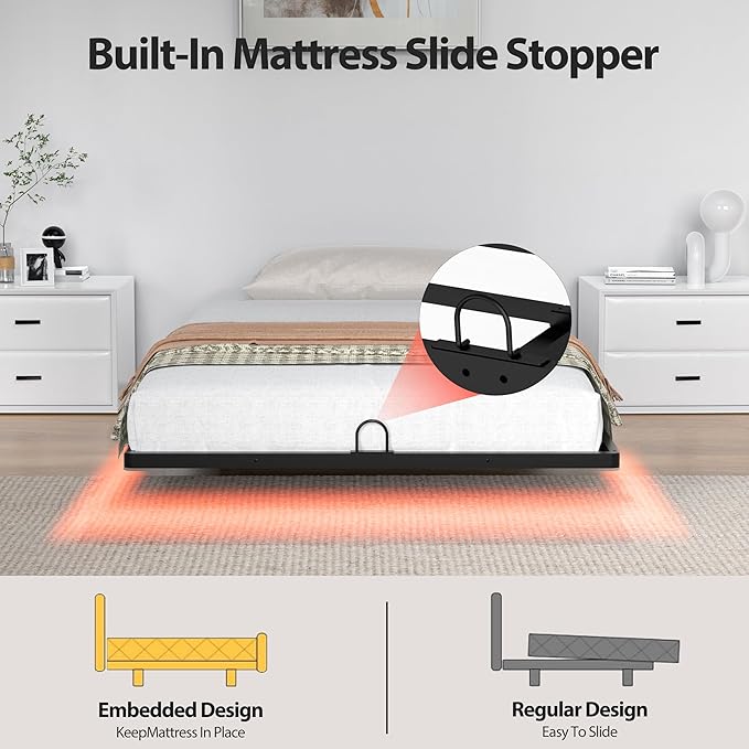 Twin Floating Bed Frame with Smart LED Lights Metal Platform Bed Easy Assembly No Box Spring Needed (Twin)