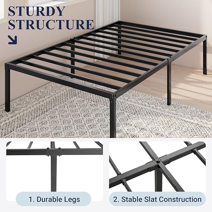 Allewie Twin Bed Frame, 18 Inch Metal Platform Beds with Storage Space, No Box Spring Needed and Easy Assembly, Black