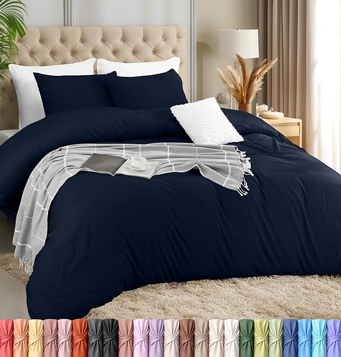 Utopia Bedding Duvet Cover Set with Pillowcases - 3 Pieces Bedding Duvet Cover with Zipper Closure - 1 Duvet Cover with 2 Pillowcases - Soft Brushed Microfiber (Queen, Navy)