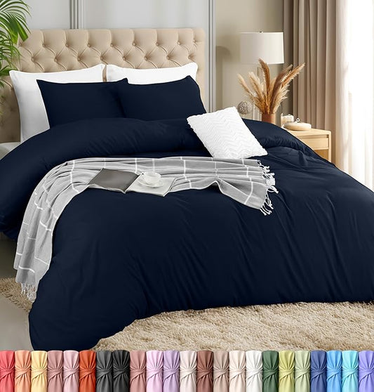 Utopia Bedding Duvet Cover Set with Pillowcases - 3 Pieces Bedding Duvet Cover with Zipper Closure - 1 Duvet Cover with 2 Pillowcases - Soft Brushed Microfiber (Queen, Navy)