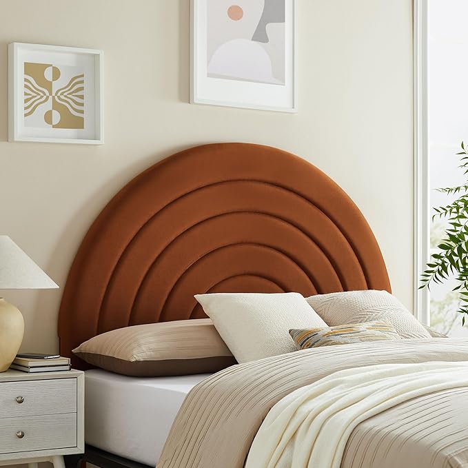 Modway Solana Soft Arch Shaped Round Full Headboard in Rust – Upholstered Headboard – Stain-Resistant Performance Velvet Headboard for Full Size Beds