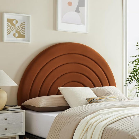 Modway Solana Soft Arch Shaped Round Full Headboard in Rust – Upholstered Headboard – Stain-Resistant Performance Velvet Headboard for Full Size Beds