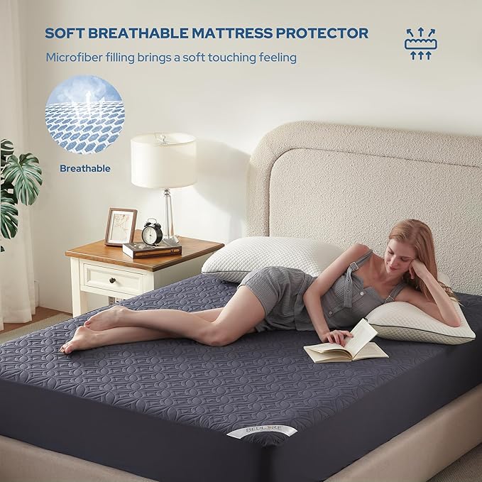 BEDLORE 2 Pack Waterproof Mattress Protector, King Size Mattress Pad with Deep Pocket 6"-18" Depth, Soft Breathable Bed Mattress Cover for Bedroom, College Dorm (Navy Blue)