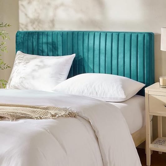 Hearth & Harbor Full Headboard Only, Floating Wall Mounted Headboard Full Size, Easy Assemble Upholstered Peel and Stick Headboards, 3D Soundproof Bed Wall Panels, Velvet Stick on Headboards, Teal