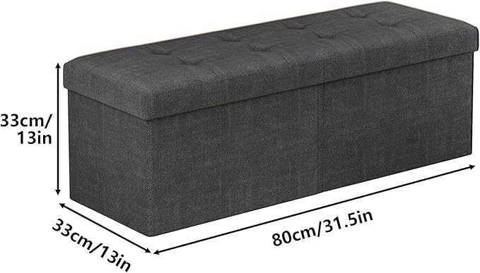 JIUYOTREE 31.5 Inches Ottoman with Storage Bench, Foldable Footstool, Ottoman Foot Rest, End of Bed Bench, Multi-Functional Seat, Storage Chest for Living Room, Bedroom, Entryway (Dark Gray)