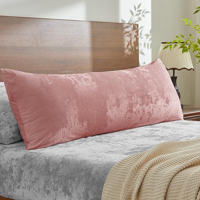 BEDELITE Velvet Body Pillow Cover with Zipper, Soft and Plush 20x54 Long Pillow Case, Velvety Smooth and Cozy Body Pillow Pillowcase for Bedroom and Couch, for All Seasons(Dusty Pink)