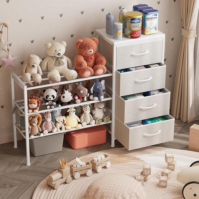 Cidaziya Expandable Closet Organizers and Storage, 4 Drawer Dresser, White Fabric Storage Dresser, Clothes Shelves for Kids, Purse Organizer Small Shoe Rack for Closet Bedroom